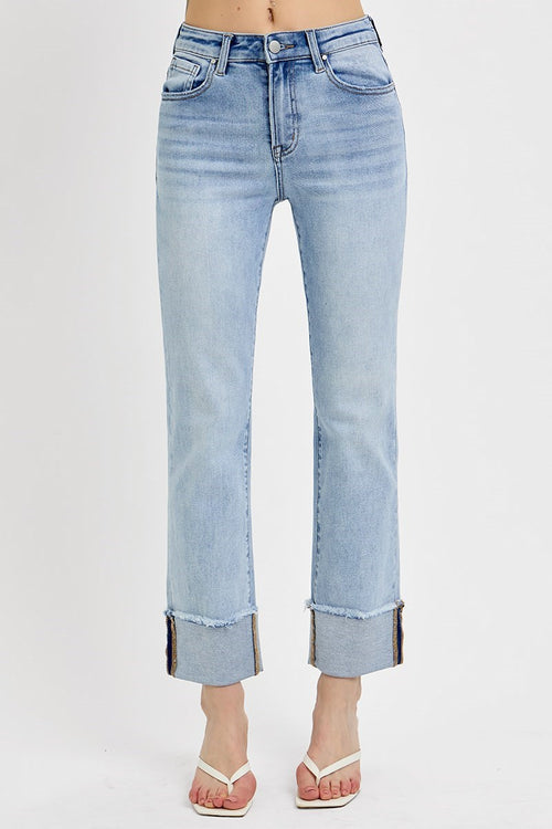 Risen Cuffed Straight Jeans-Light Wash
