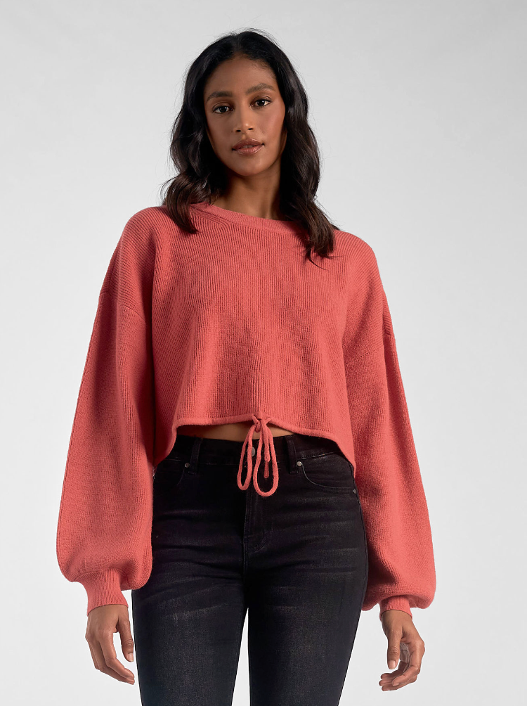 ELN Drawstring Crop Sweater Ruby