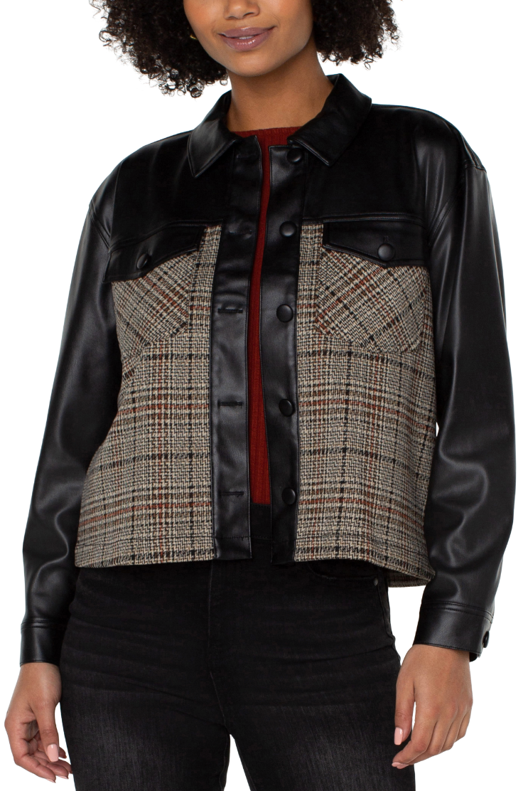 LVRP Plaid Leather Contrast Jacket