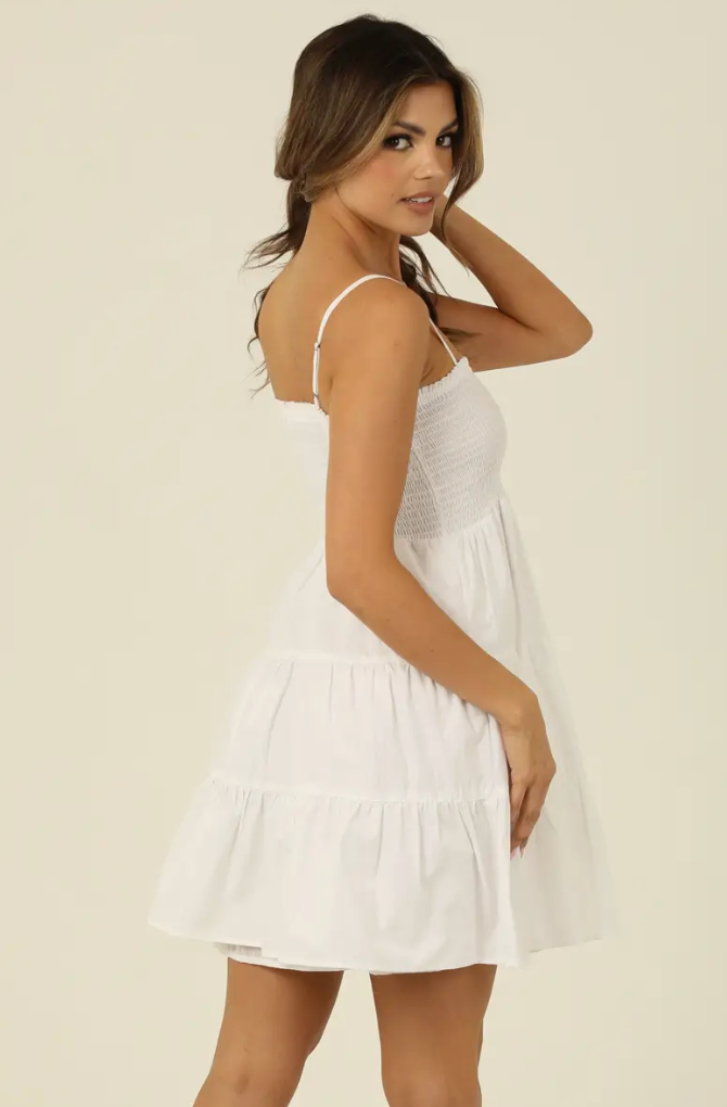 Ang Smocked Tiered Sundress-Wht