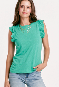 AL Ruffle Trim Top-Green