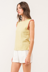 AL Gretchen Rib Ruffle Tank-Pear