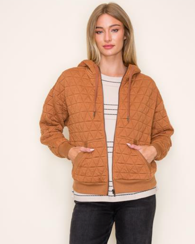 Quilted zip through jacket with hood on sale