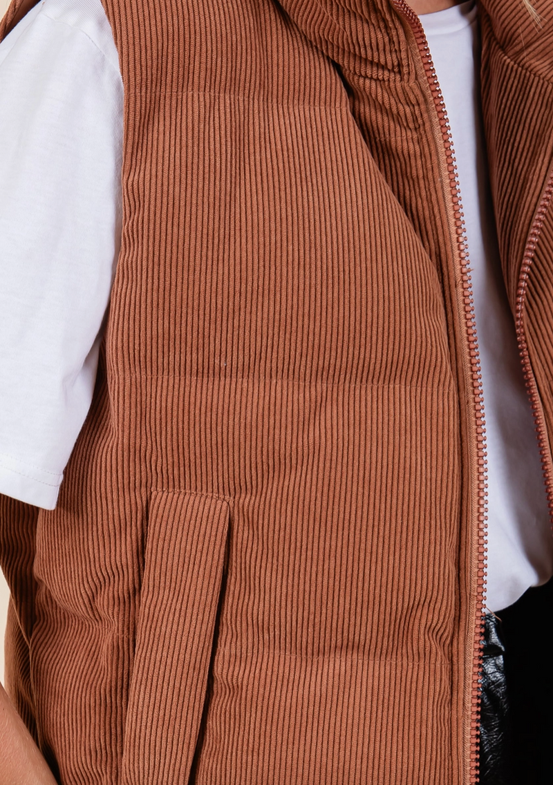 GeeGee Corduroy Puffer Vest-Rust MJ50698 – Style Niche Boutique