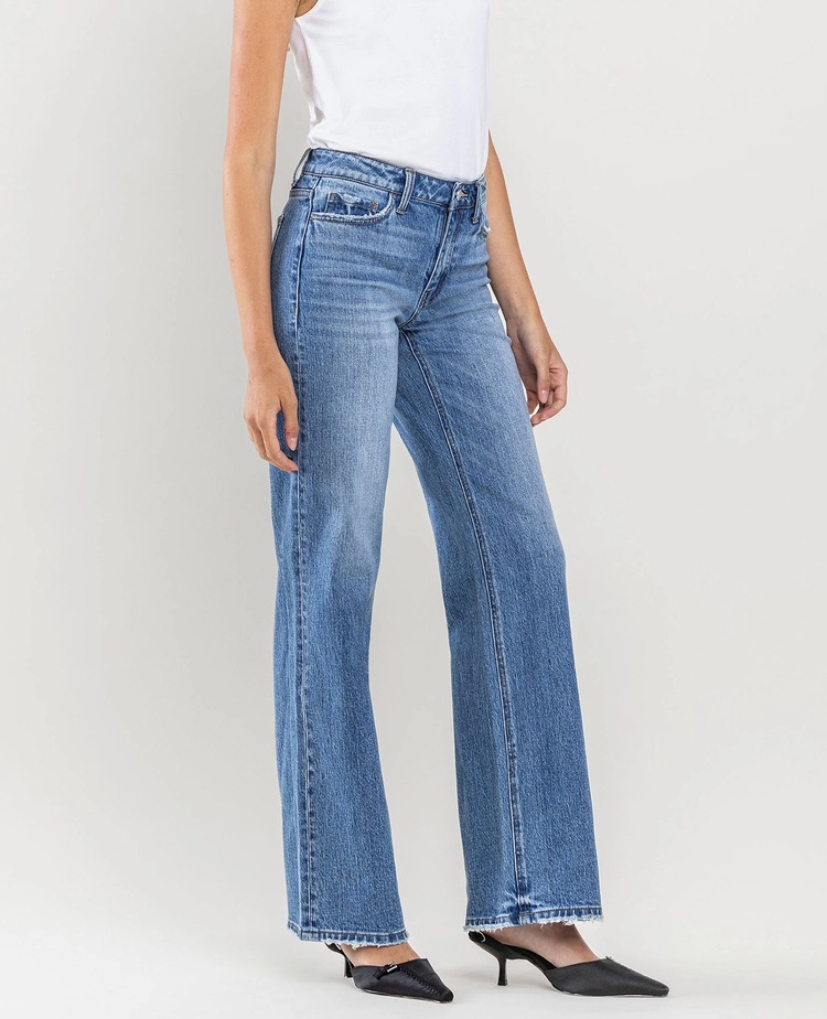 【MODERNIF】Four Season Stand Semi Wide Denim Pants Men's Four Seasons Mid-Waist Flared Jeans Stretch Slim Trend