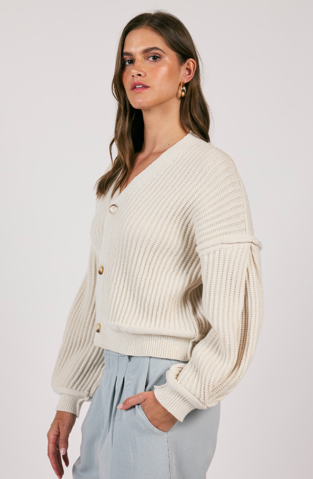 Sage the Label Bubble Sleeve Chunky Cardigan-Cream LG4447