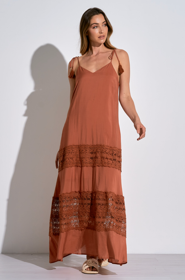 Elan Terracotta Lace Detail Maxi Dress - VCL50085 LRG Elan Terracotta Lace Detail Maxi Dress - VCL50085 LRG