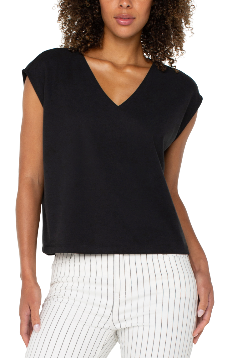 Black Dolman Sleeve V-neck Top
