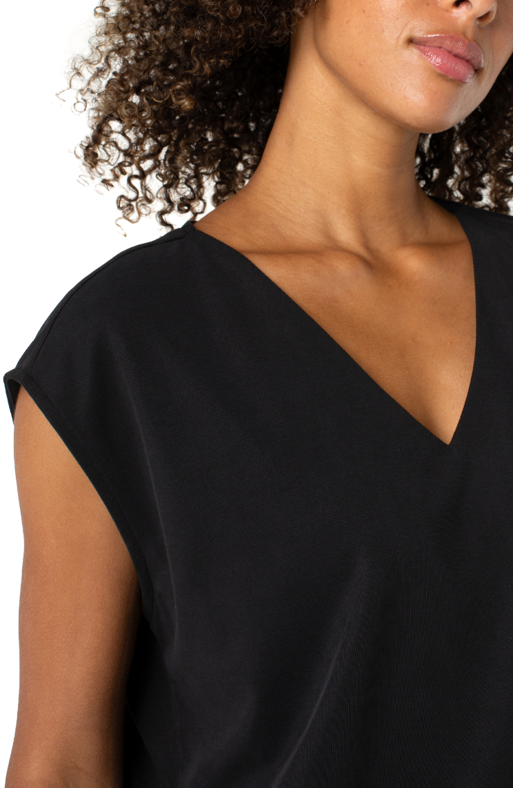 Black Dolman Sleeve V-neck Top