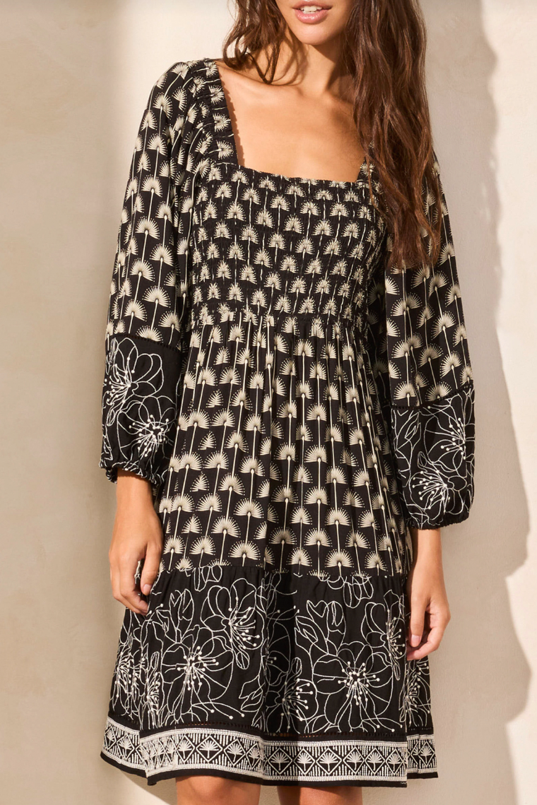 Tribal Embroidered Square Neck Dress 928O  Style Niche Boutique