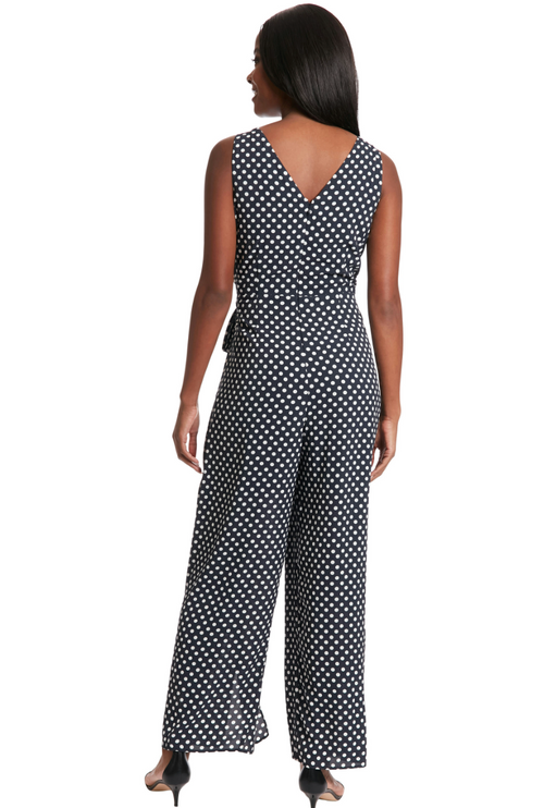 Polka Dot Wrap Jumpsuit-Navy