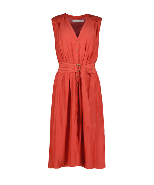 Satin Belted Dress-Hibiscus