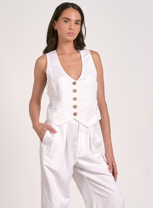 Linen Vest - White