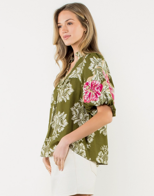 Embroidered Puff Sleeve Blouse