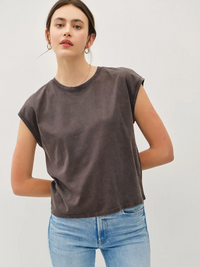 Acid Wash Cap Sleeve Tee-Charcoal