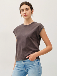 Acid Wash Cap Sleeve Tee-Charcoal