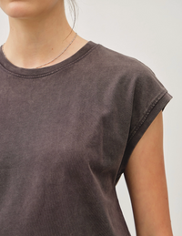 Acid Wash Cap Sleeve Tee-Charcoal