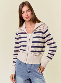 Zip up Striped Sweater