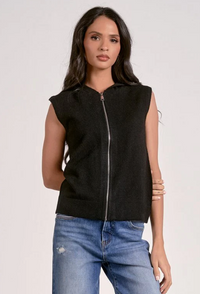 Elan Bridgette Sleeveless Hoodie-Black