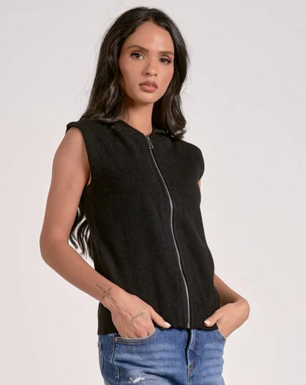 Elan Bridgette Sleeveless Hoodie-Black