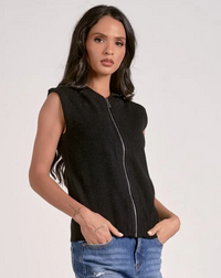 Elan Bridgette Sleeveless Hoodie-Black