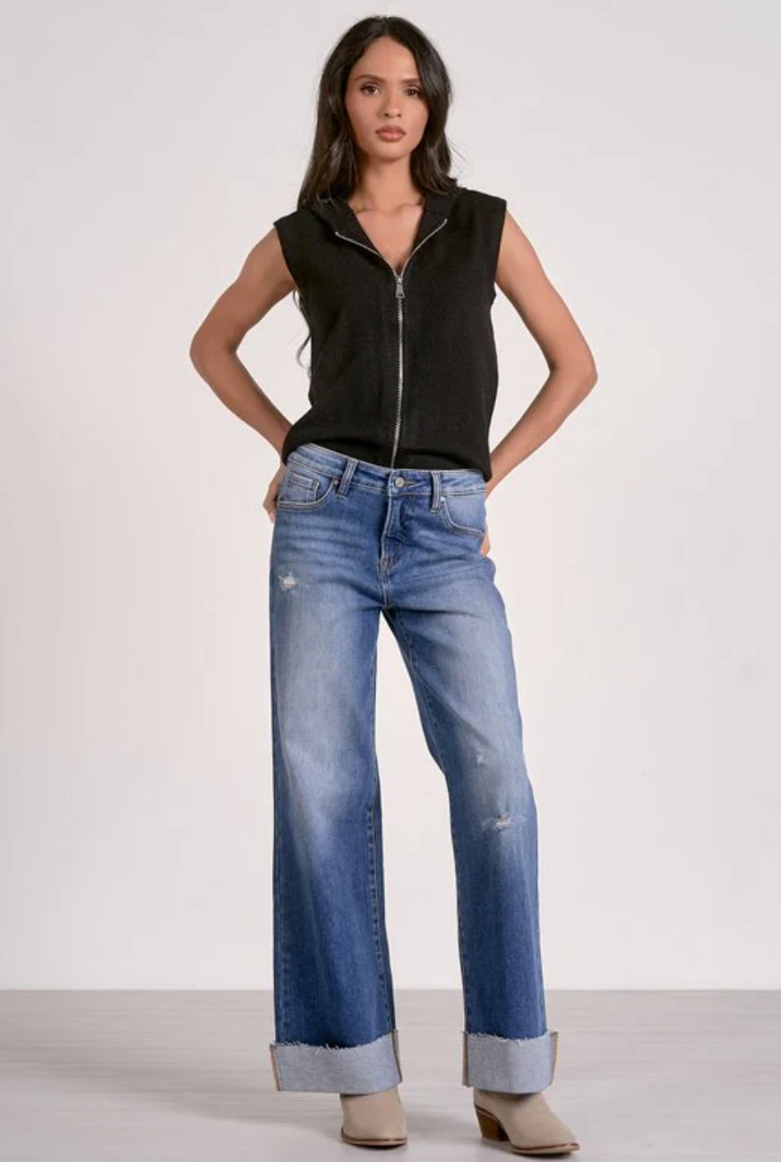 Elan Bridgette Sleeveless Hoodie-Black