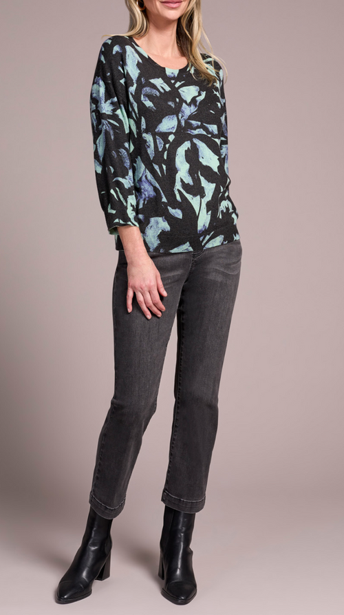 Tribal Soft Yarn Three Qtr Sleeve Crew Neck Sweater