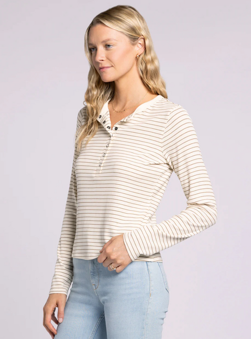 Snap Front Striped Henley