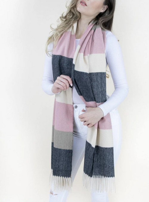 Colorblock Oblong Scarf w/Fringe
