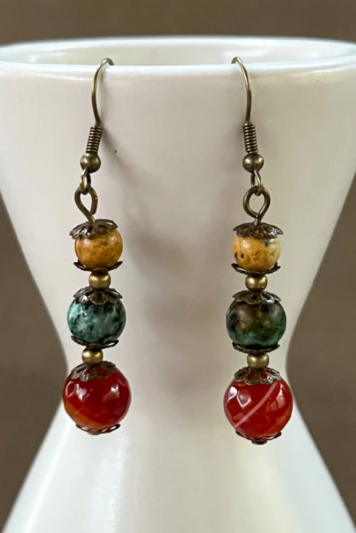 Triple Bead Dangle Earring