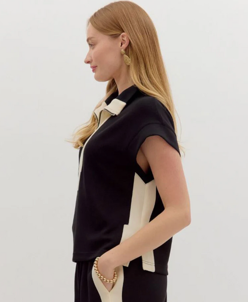 Contrast Zip-Front Pullover