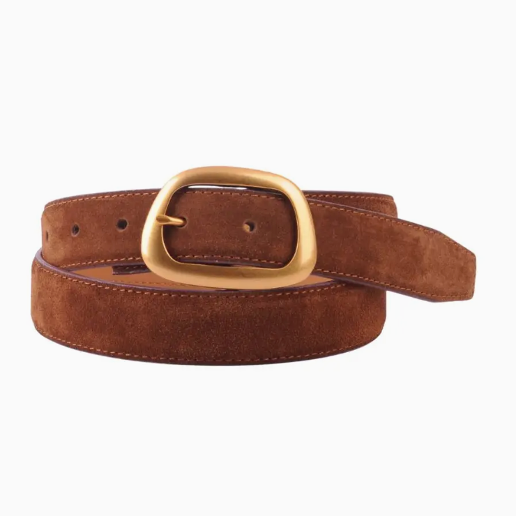 Suede Abstract Buckle Belt - Camel Buy Mens Camel Suede Belt - Gold Buckle - LeatherBeltsOnline.com main image 4