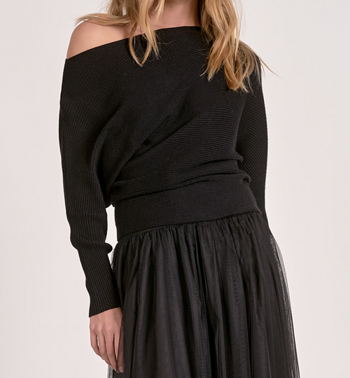 Elan Ribbed Off Shoulder Sweater