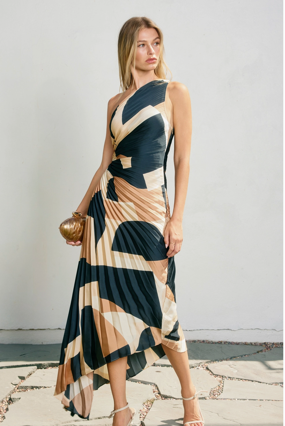 Asymmetrical Pleated Maxi Dress