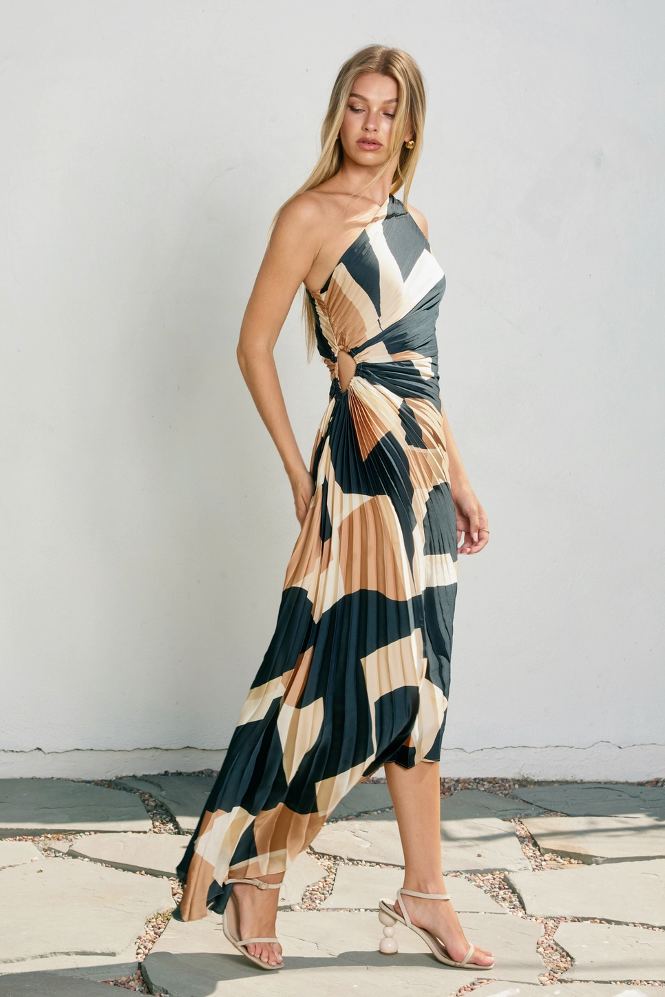 Asymmetrical Pleated Maxi Dress