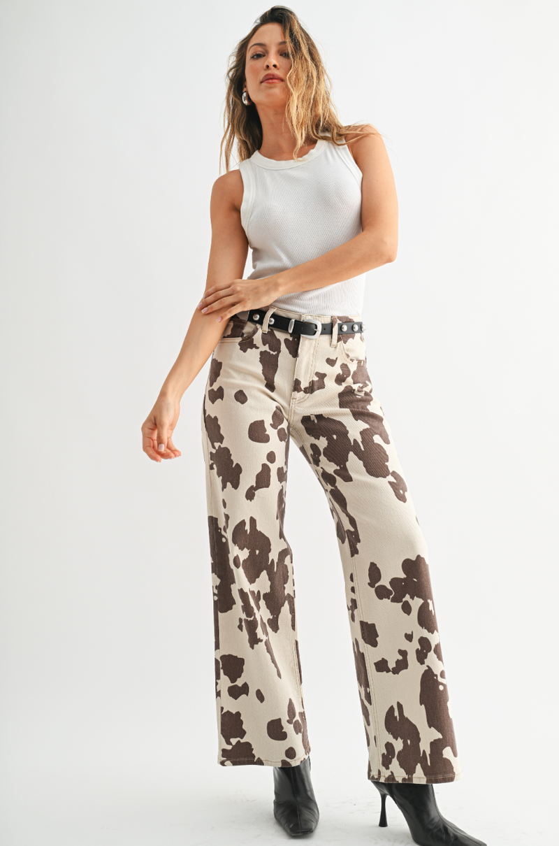 Cow Print Wide Leg Jeans Just Black Denim JP240 – Style Niche Boutique