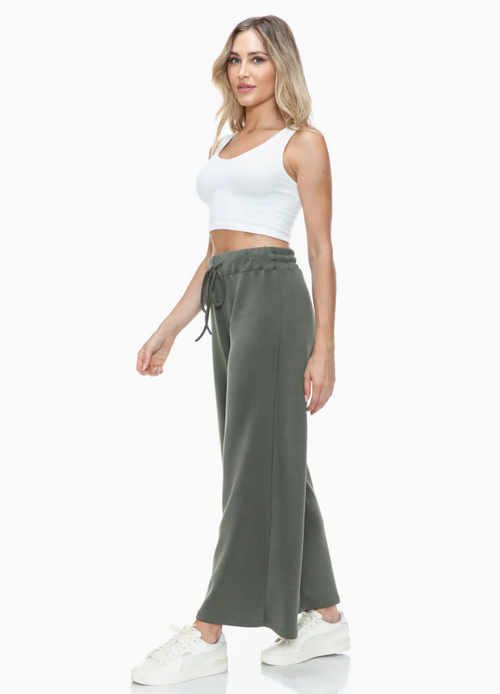 Wide Leg Scuba Pant-Olive