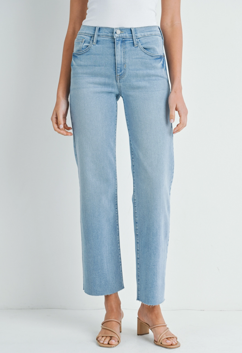 Slim Palazzo w/ Cut Hem Denim-Light Wash
