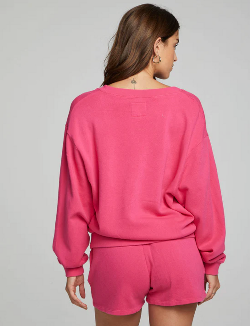 CHA Vneck Pullover-Poppy Pink