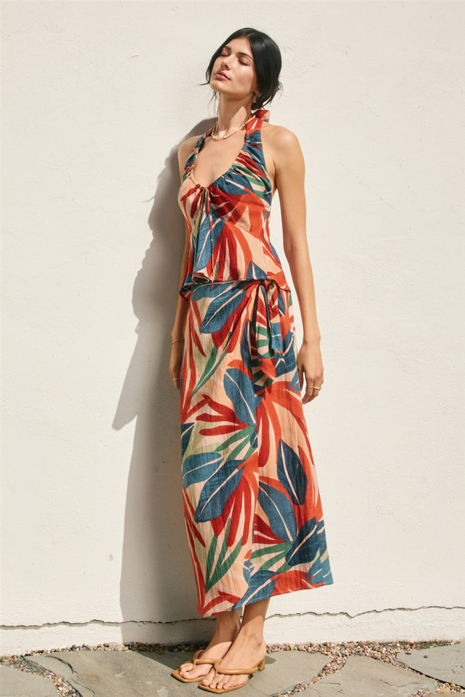 Tropical Midi Wrap Skirt