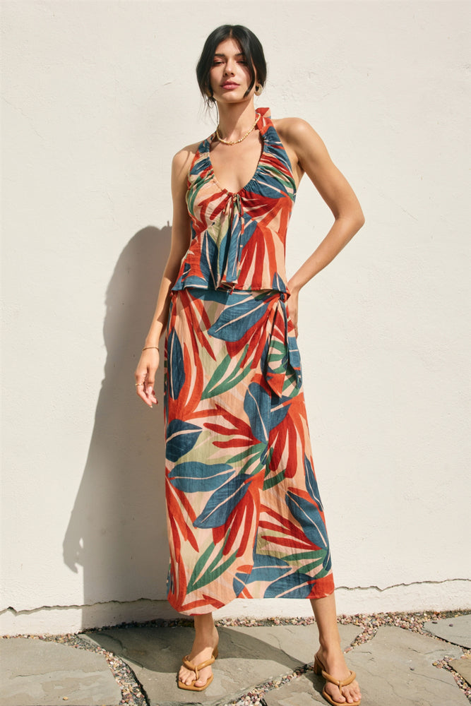 Tropical Midi Wrap Skirt