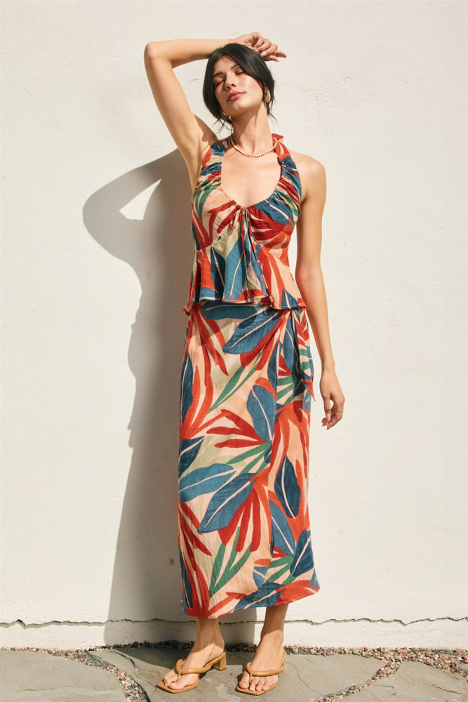 Tropical Midi Wrap Skirt
