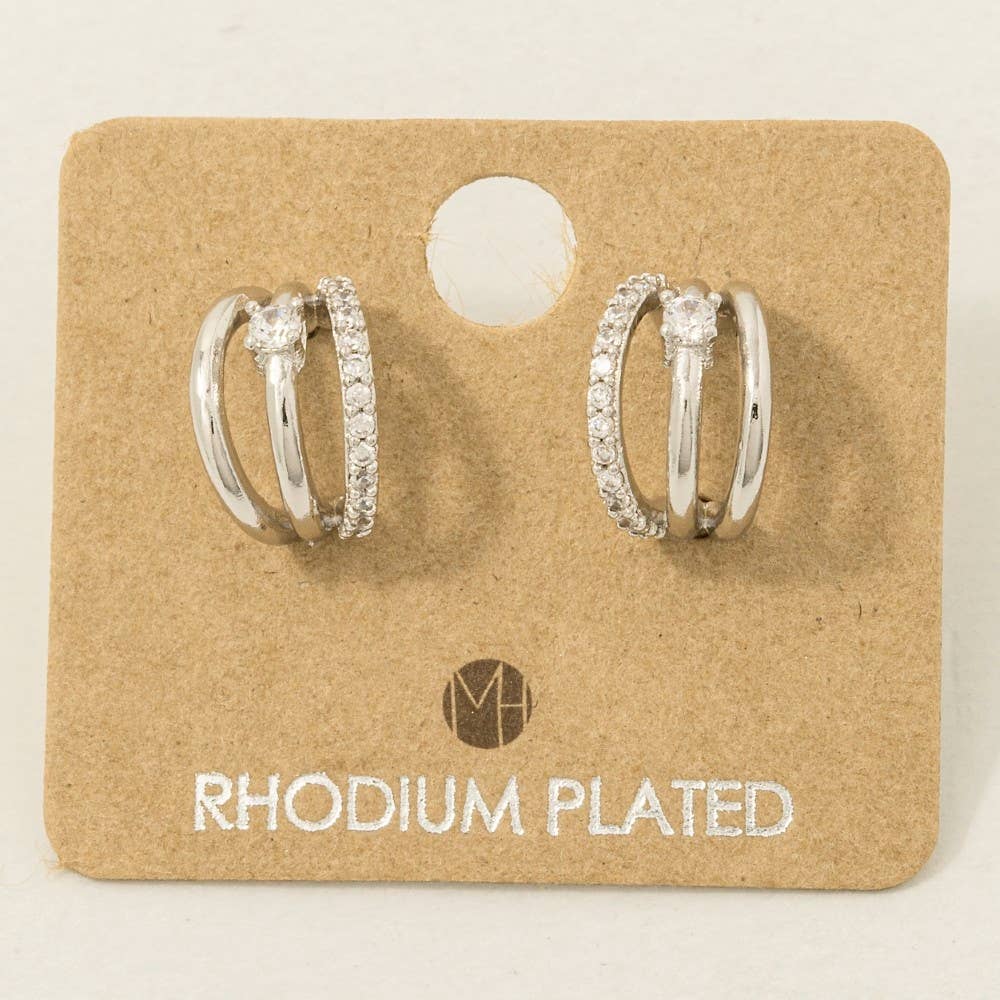 Pave Triple Hoop Huggie Earrings