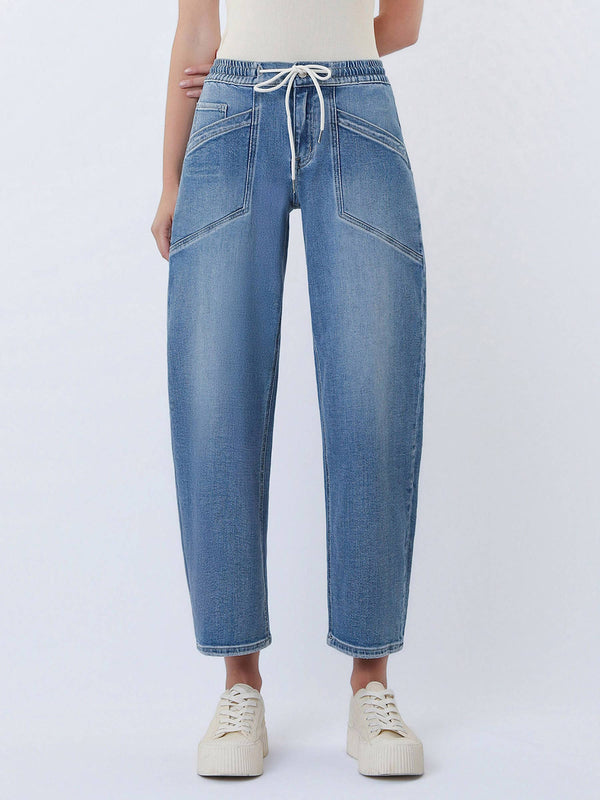 Pull on Waistband Barrel Jeans