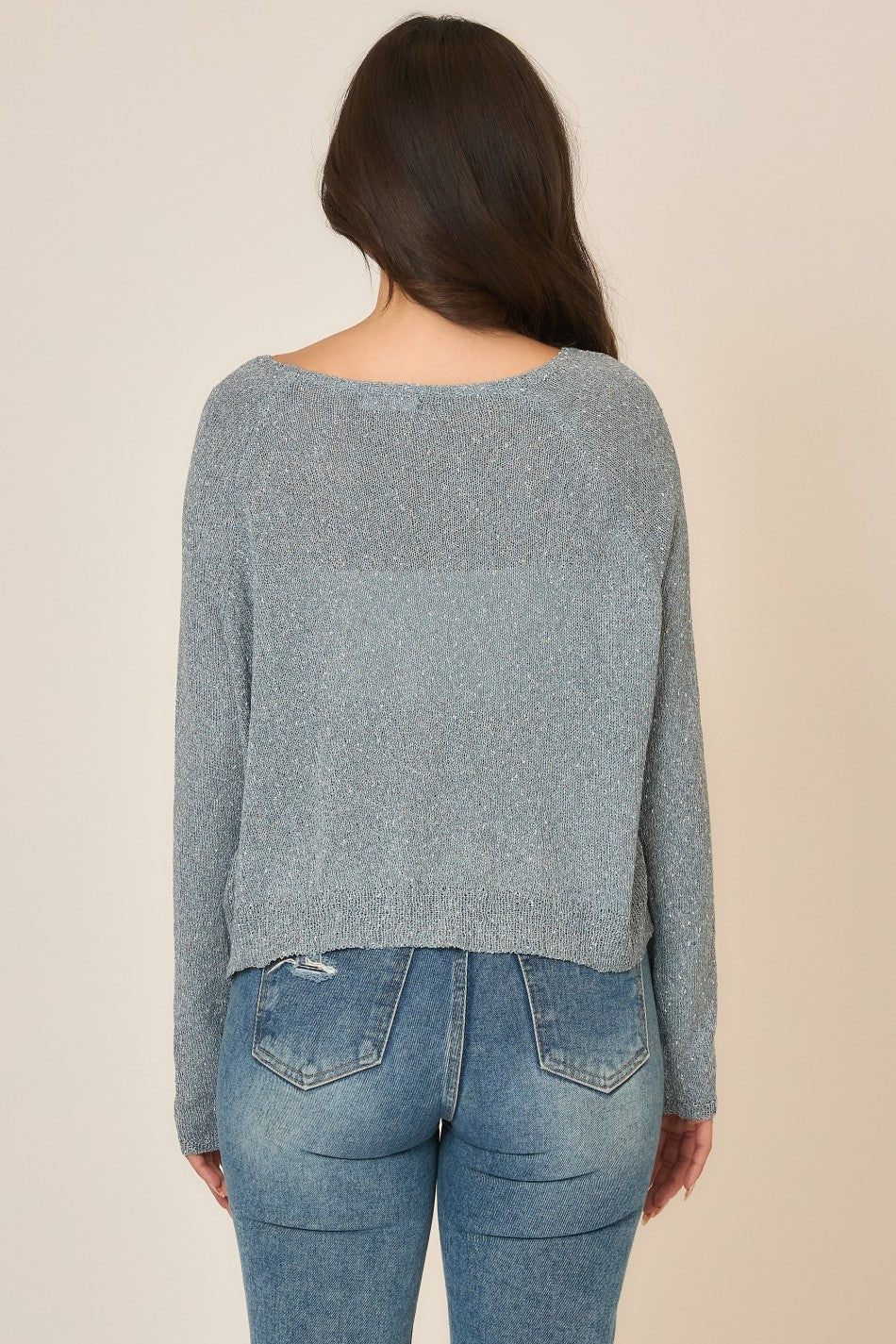 Light Knit Melange Boat Neck Sweater