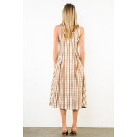 THML Gingham Midi Dress-Brown/Pink