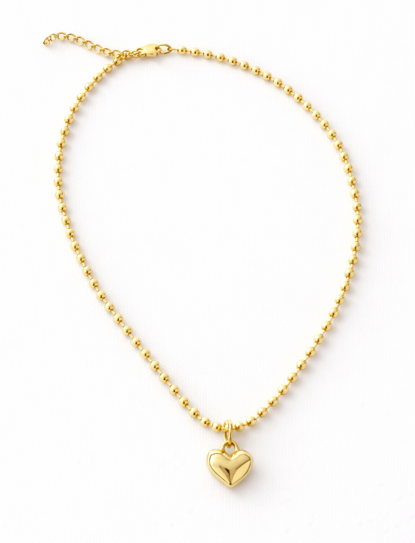 Puff Heart Pendant w/Ball Chain