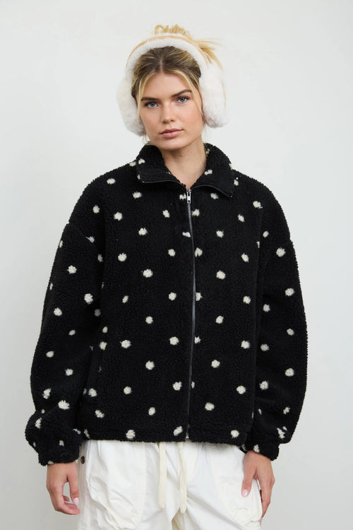 Polka Dot Sherpa Zip-Up Jacket
