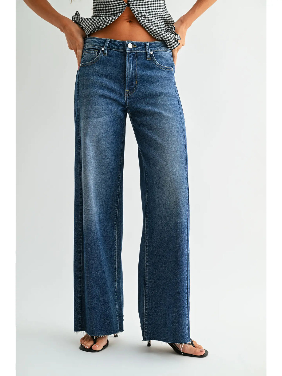 JBD Raw Hem Side Panel Wide Leg Jeans
