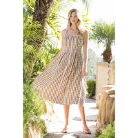 THML Gingham Midi Dress-Brown/Pink